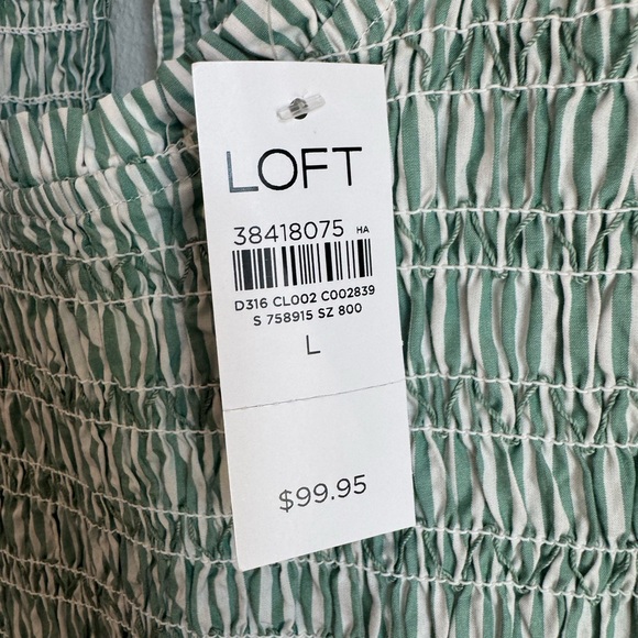NWT LOFT Green and White Striped Sleeveless Smocked Midi Dress - Picture 9 of 12